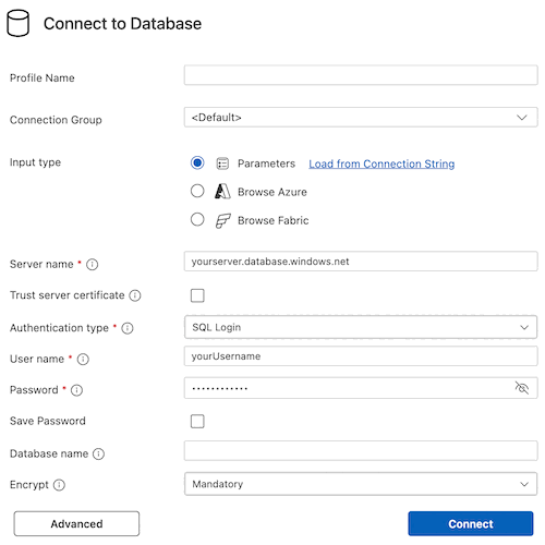 Screenshot of connection dialog box in ADS.