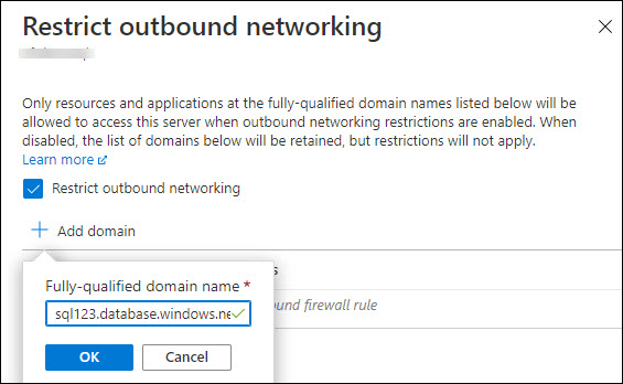 Screenshot of Outbound Networking blade showing how to add FQDN