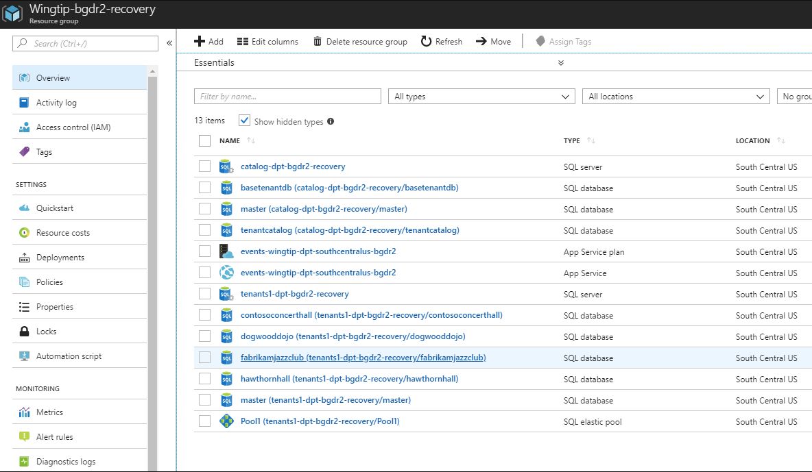 Azure recovery resources