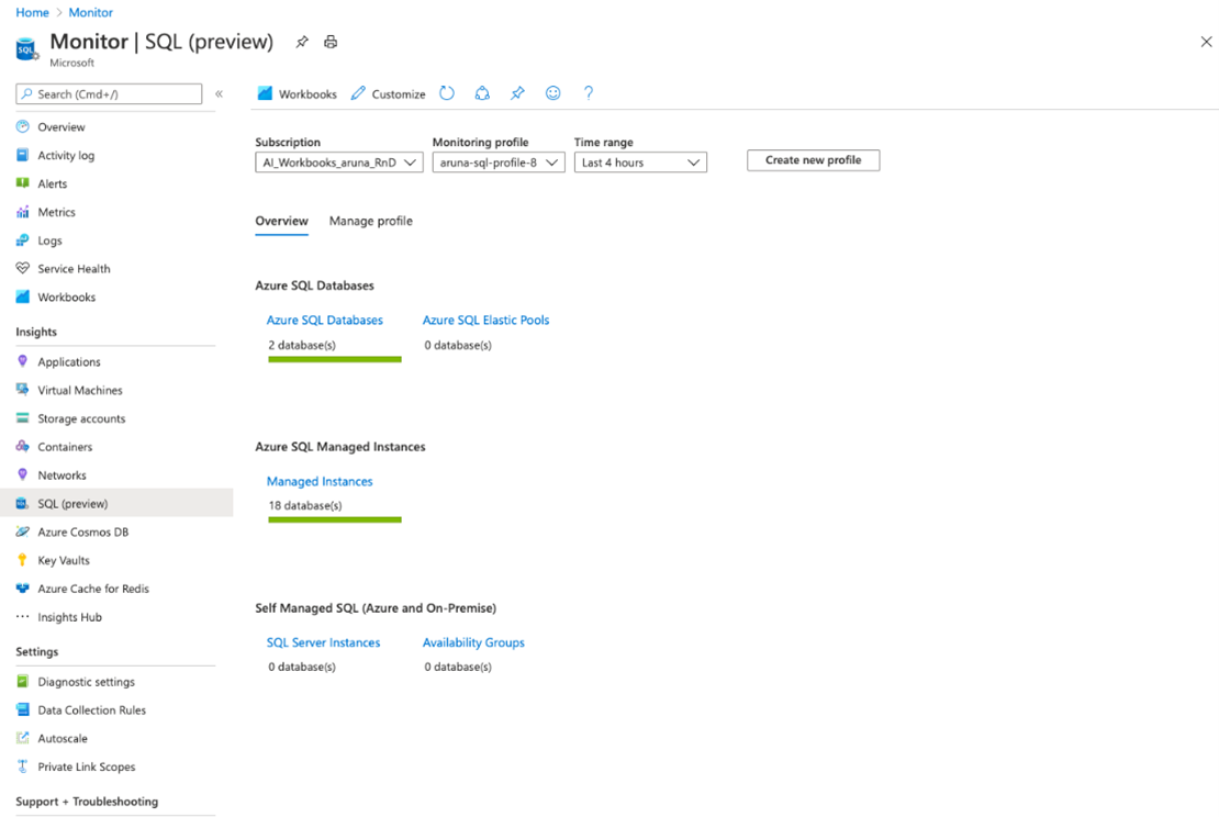 Screenshot that shows SQL Insights in the Azure portal.