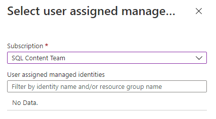 screenshot of user assigned managed identity when configuring server identity