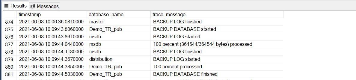 XEvent output showing full backups