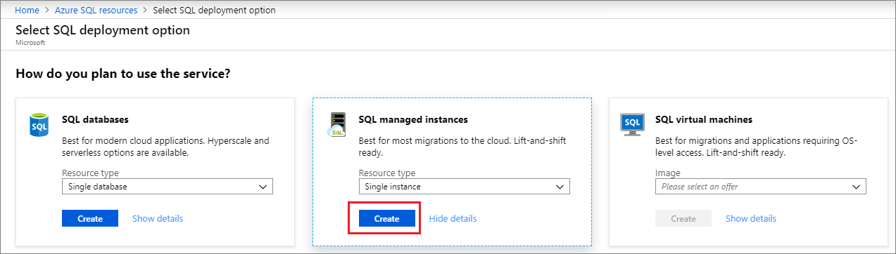 Select SQL Managed Instance