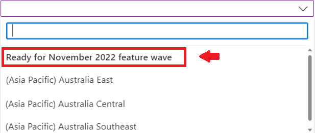 Screenshot that shows the create a new managed instance pane and choosing a region that's ready for the feature wave.