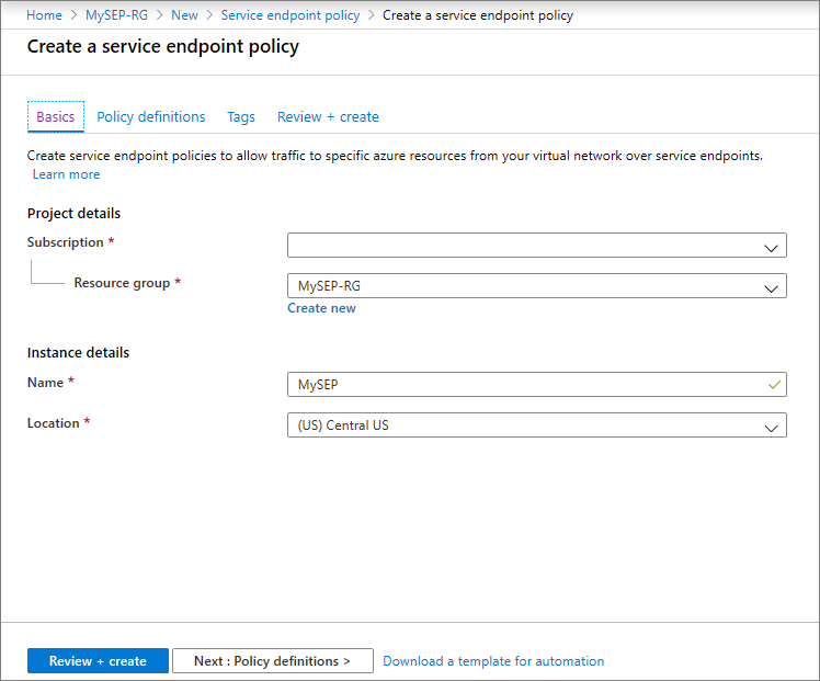 Create service endpoint policy basics
