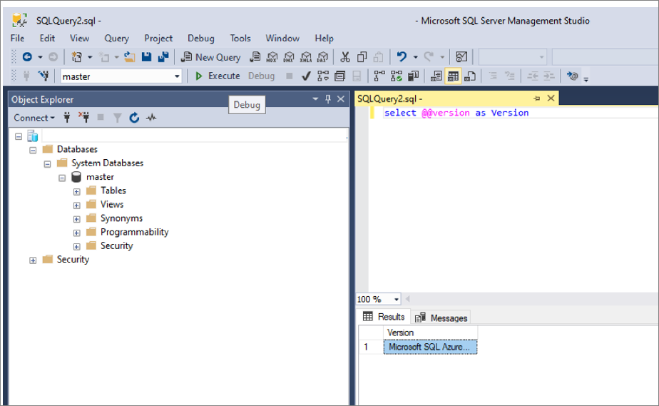Screenshot that shows comparing the schema in SQL Server Management Studio.