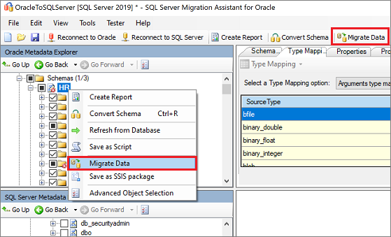 Screenshot that shows the Migrate Data command.