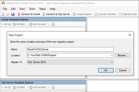 Screenshot that shows the New Project dialog box.