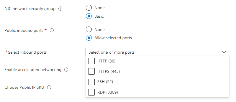 Screenshot of the Azure portal that shows NIC and other network settings.
