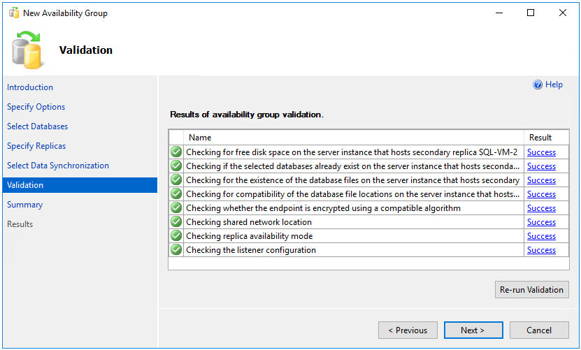 New availability group Wizard, Validation.