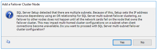 Screenshot showing multi subnet confirmation.