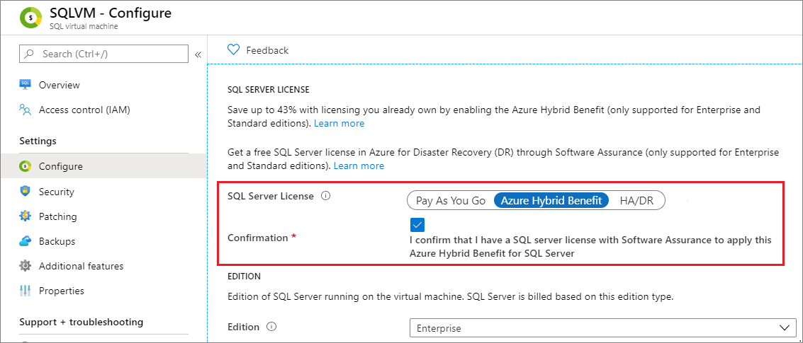 Change the license model for a SQL VM in Azure - SQL Server on Azure VMs |  Microsoft Learn