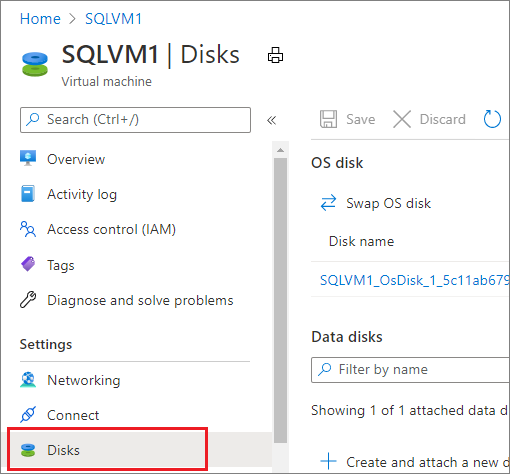 Screenshot showing the VM disk configuration blade in the Azure portal.