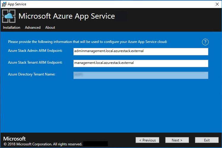 Screenshot that shows the screen for specifying the ARM endpoints for the App Service.