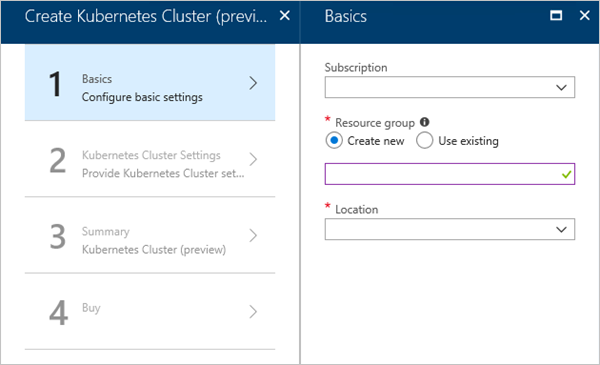 Screenshot that shows where you add basic information about your Kubernetes cluster.