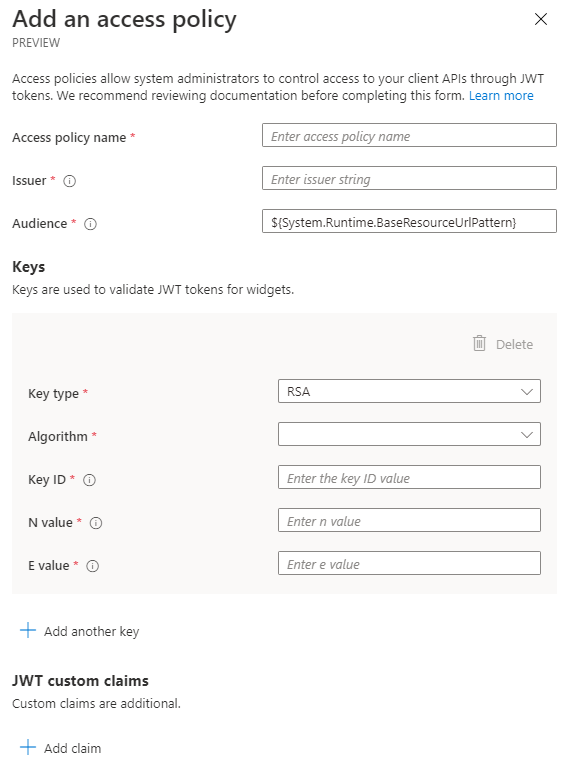 Player widget - access policies portal