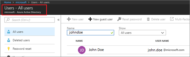 Screenshot that shows how to choose a user in your Azure A D domain.