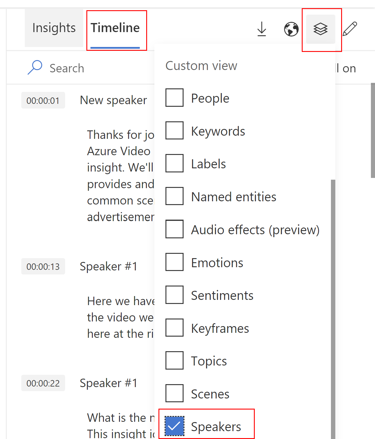 Screenshot of how to view speakers.