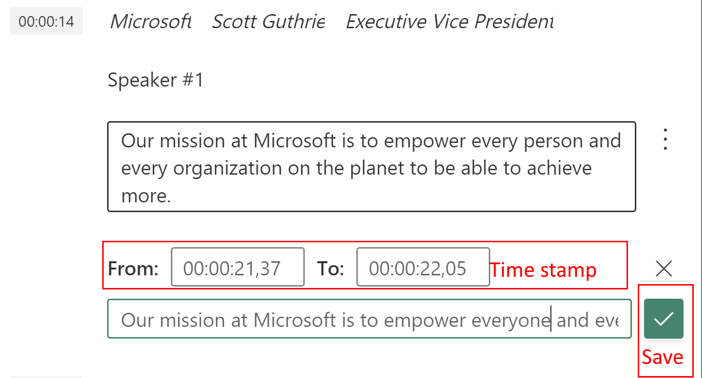 Screenshot of a new transcript time stamp line.