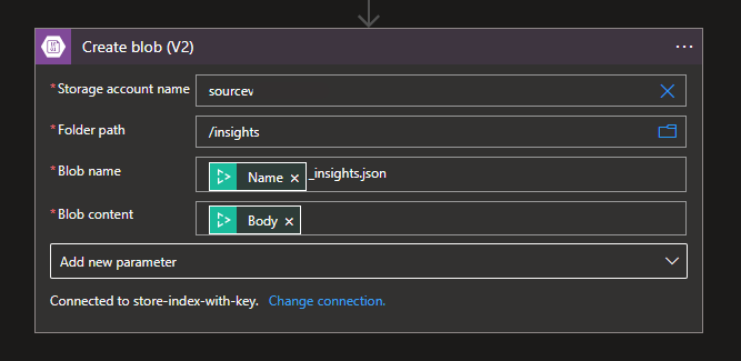 Screenshot of the store blob content action.