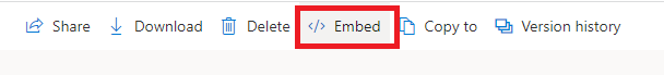 Screenshot that shows the embed code button.