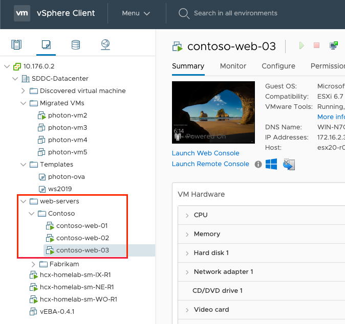 Screenshot of page in VMware vSphere Client showing summary of another VM.