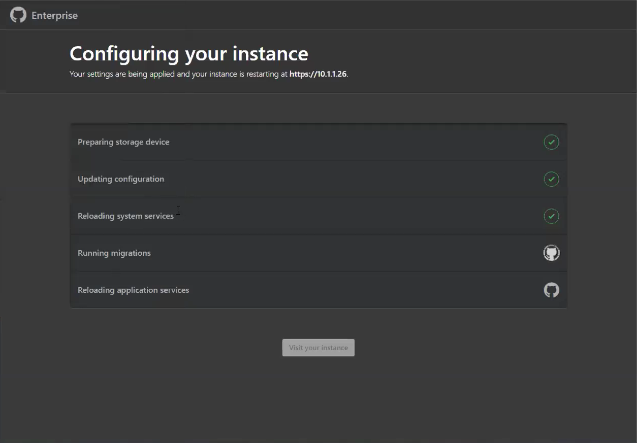 Screenshot showing the settings being applied to your instance.