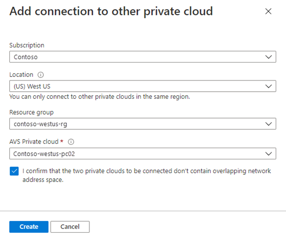 Screenshot showing the required information to add a connection to other private cloud.