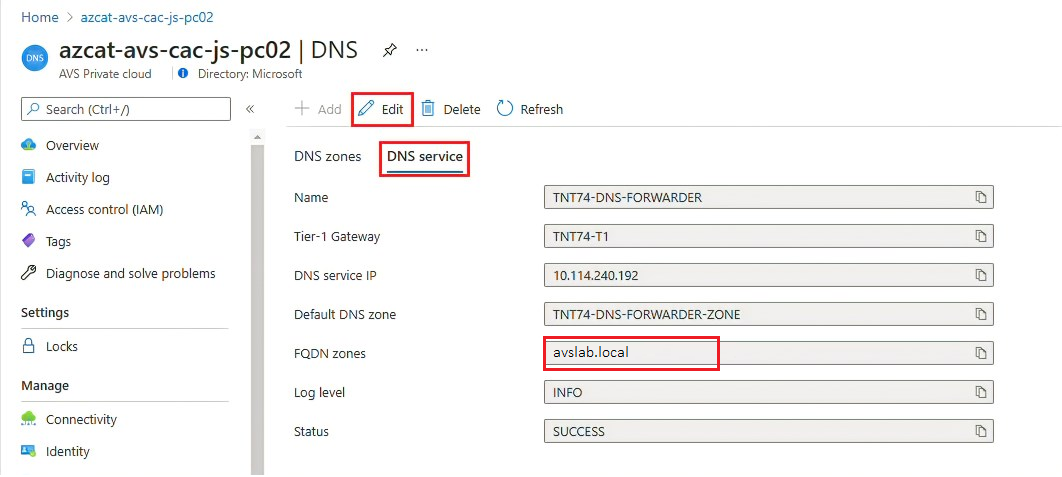 Screenshot showing the DNS Service that includes the required DNS zone.