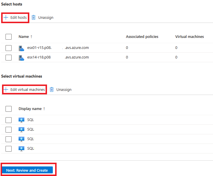 Screenshot that shows how to create a host VM affinity.