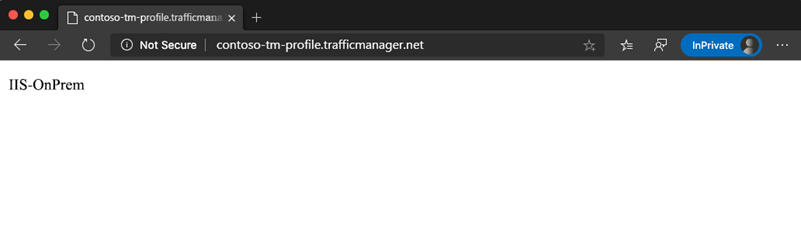 Screenshot of browser window showing traffic routed to on-premises.