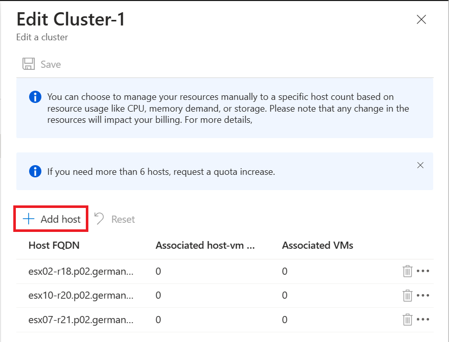 Screenshot showing how to add additional hosts to an existing cluster.
