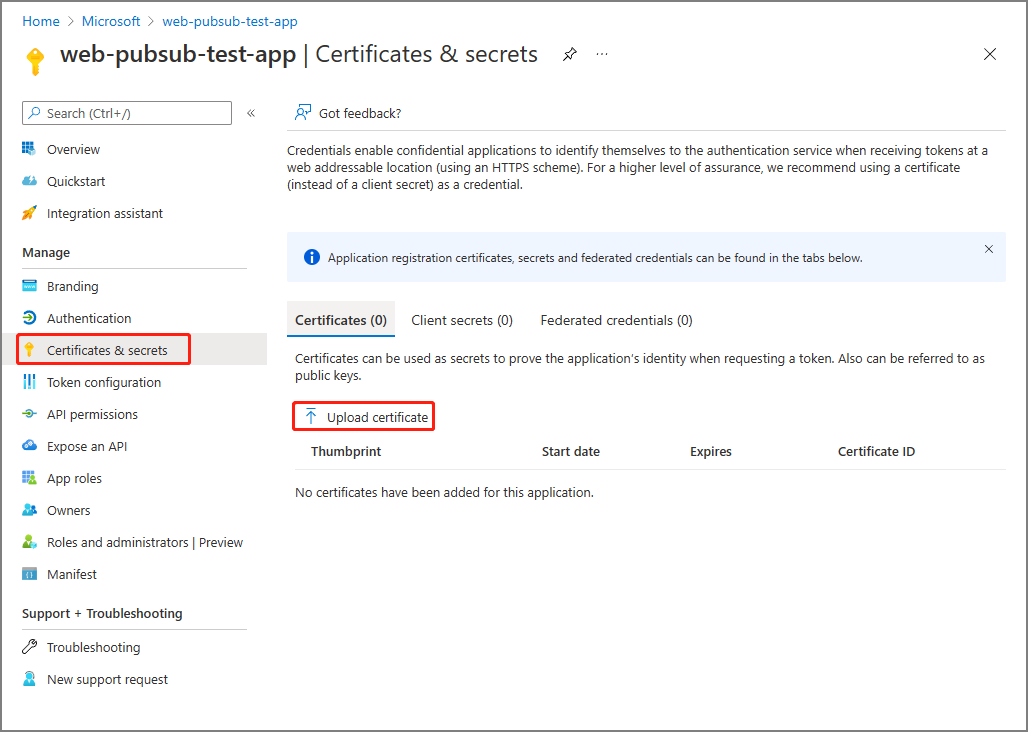 Screenshot of uploading a certification.