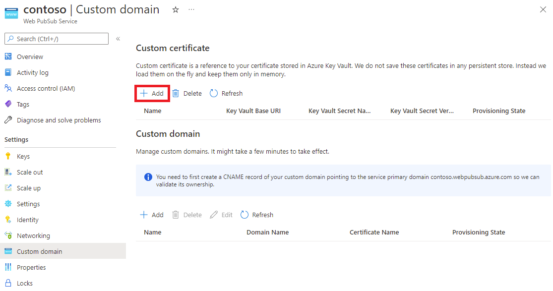 Screenshot of custom certificate management.