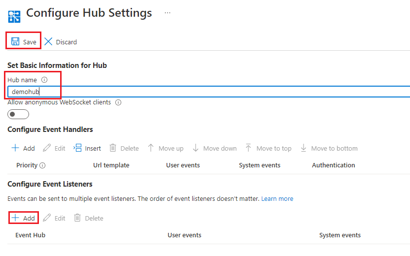 Screenshot of configuring hub settings