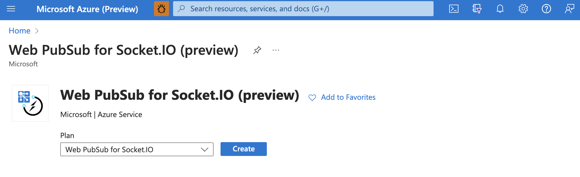 Screenshot of the Web PubSub for Socket.IO service in the Azure portal.