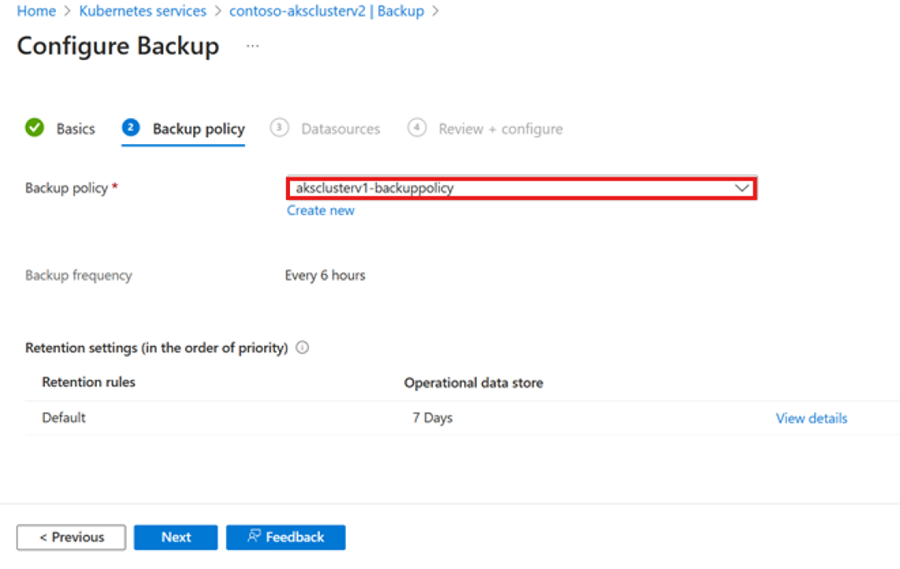Screenshot shows how to choose a backup policy.