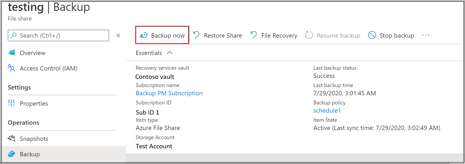 Screenshot shows how to select Backup Now.