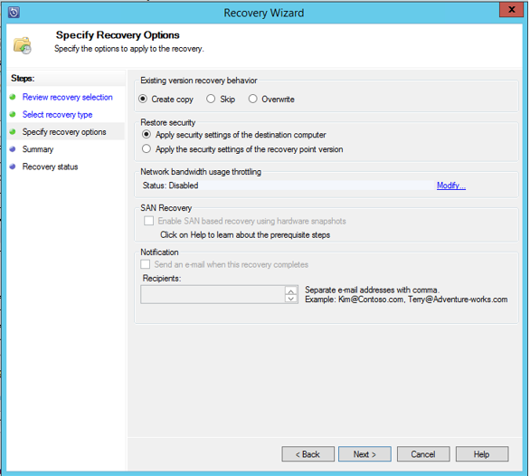 Screenshot shows how to view the external DPM recovery notifications.