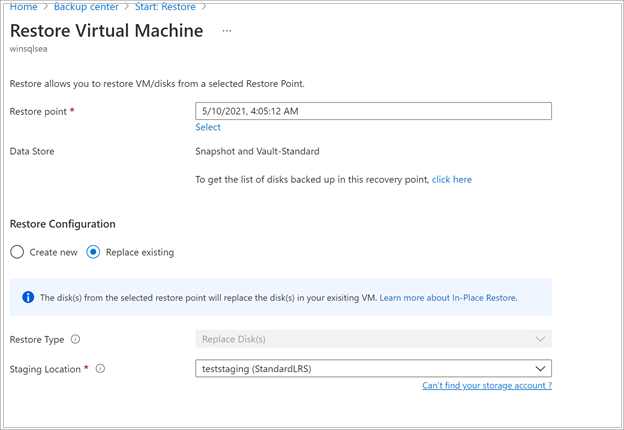 Restore configuration wizard Replace Existing