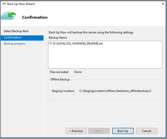 Screenshot shows how to confirm and start the backup process.
