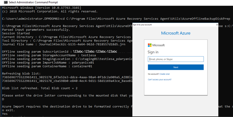Screenshot shows the Azure subscription sign-in process.