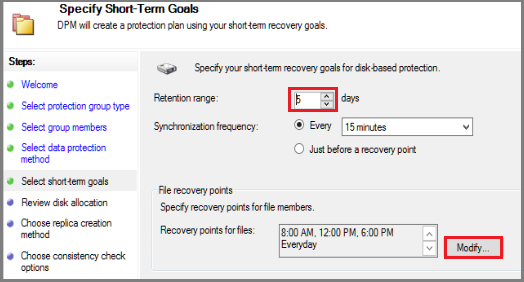 Screenshot shows how to specify short-term goals.