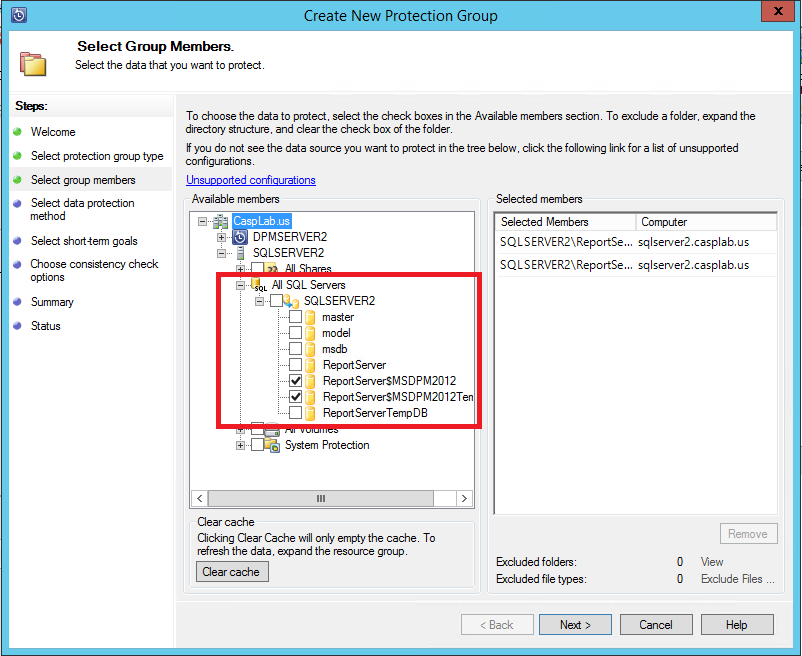 Screenshot shows how to select a SQL Server database.