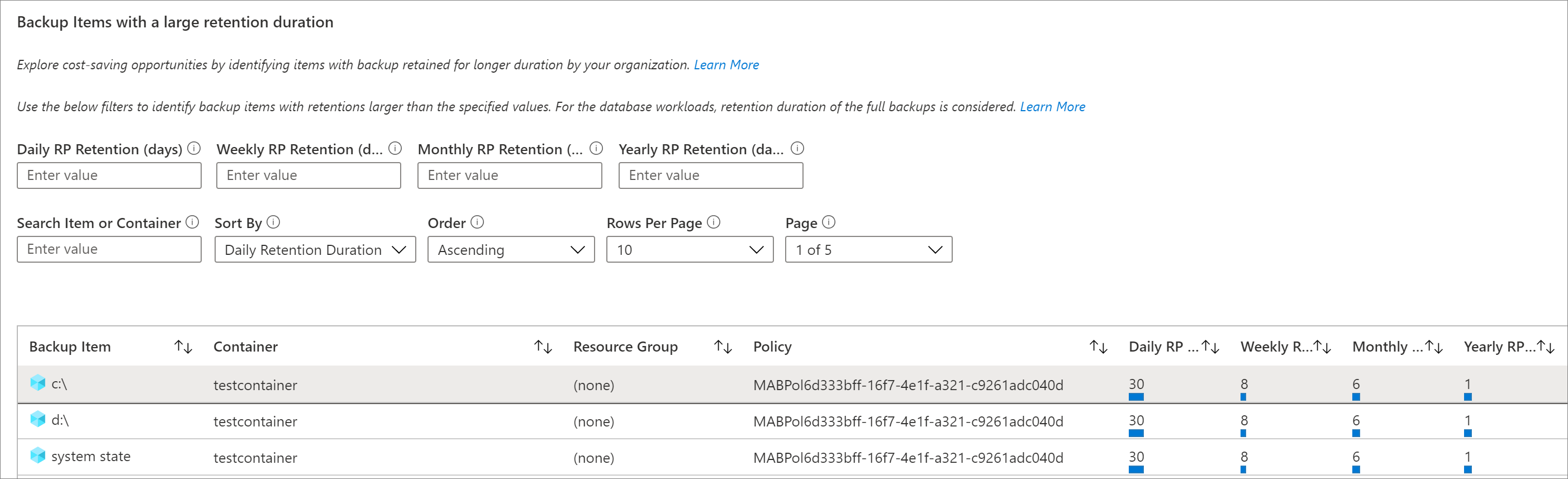 Optimize tab - Retention Optimizations