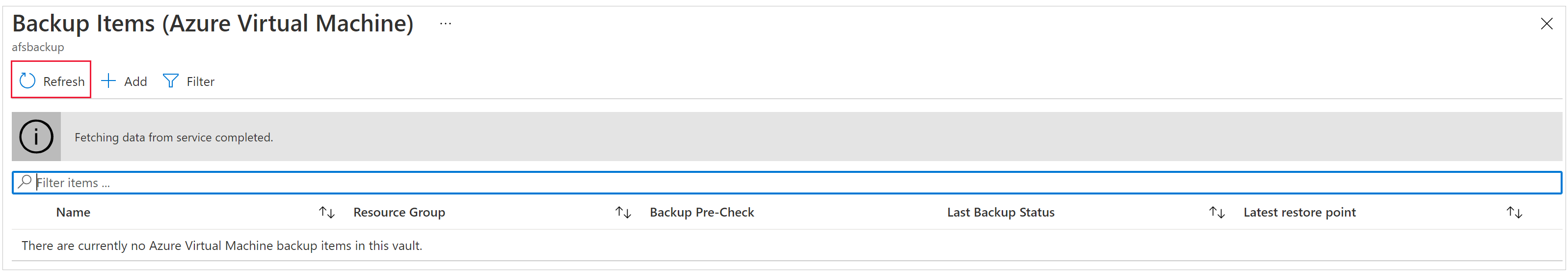 Screenshot of the Delete Backup Items page.