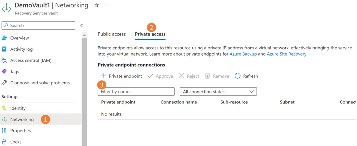 Screenshot showing how to start creating a new private endpoint.