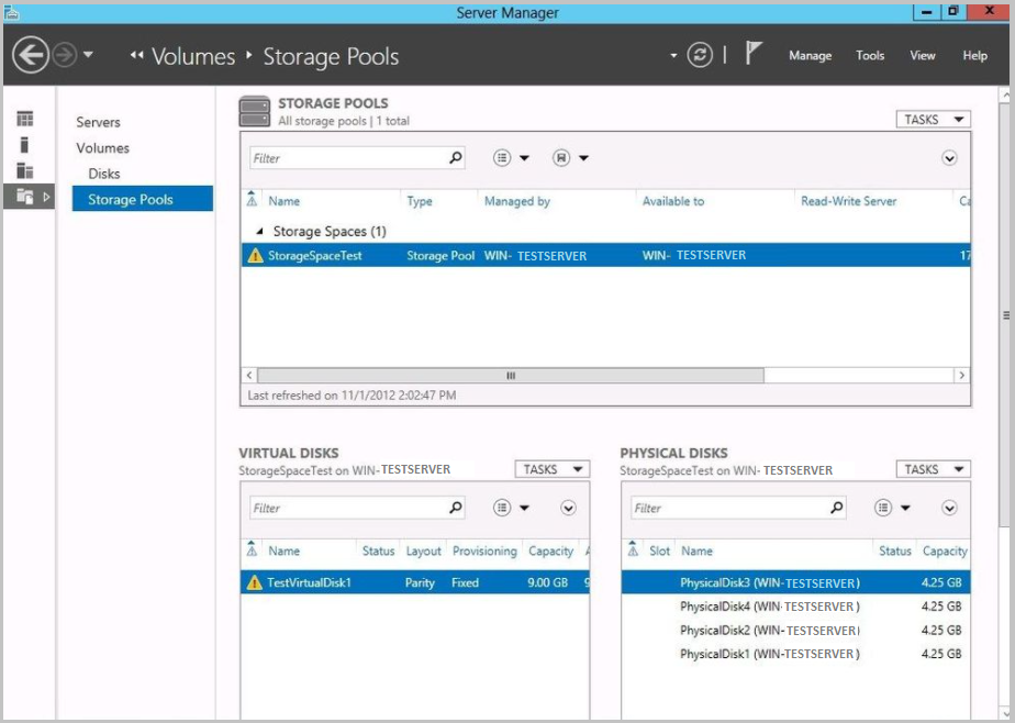 Screenshot showing Storage Pools options.