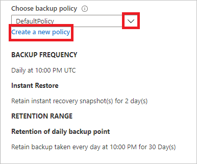 Screenshot shows how to select a backup policy.