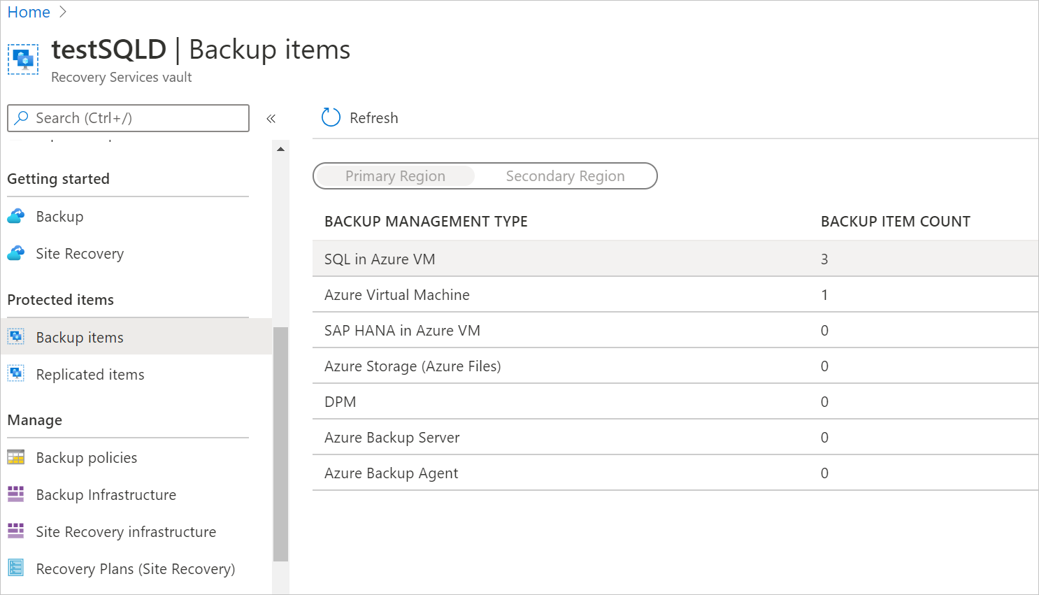 See backed-up databases in Backup Items